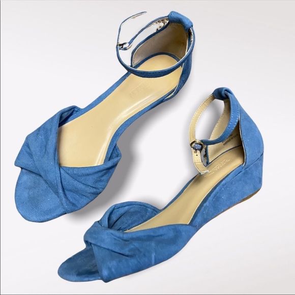 Expressions | Blue Suede Like Short Wedge Heels - Picture 1 of 5